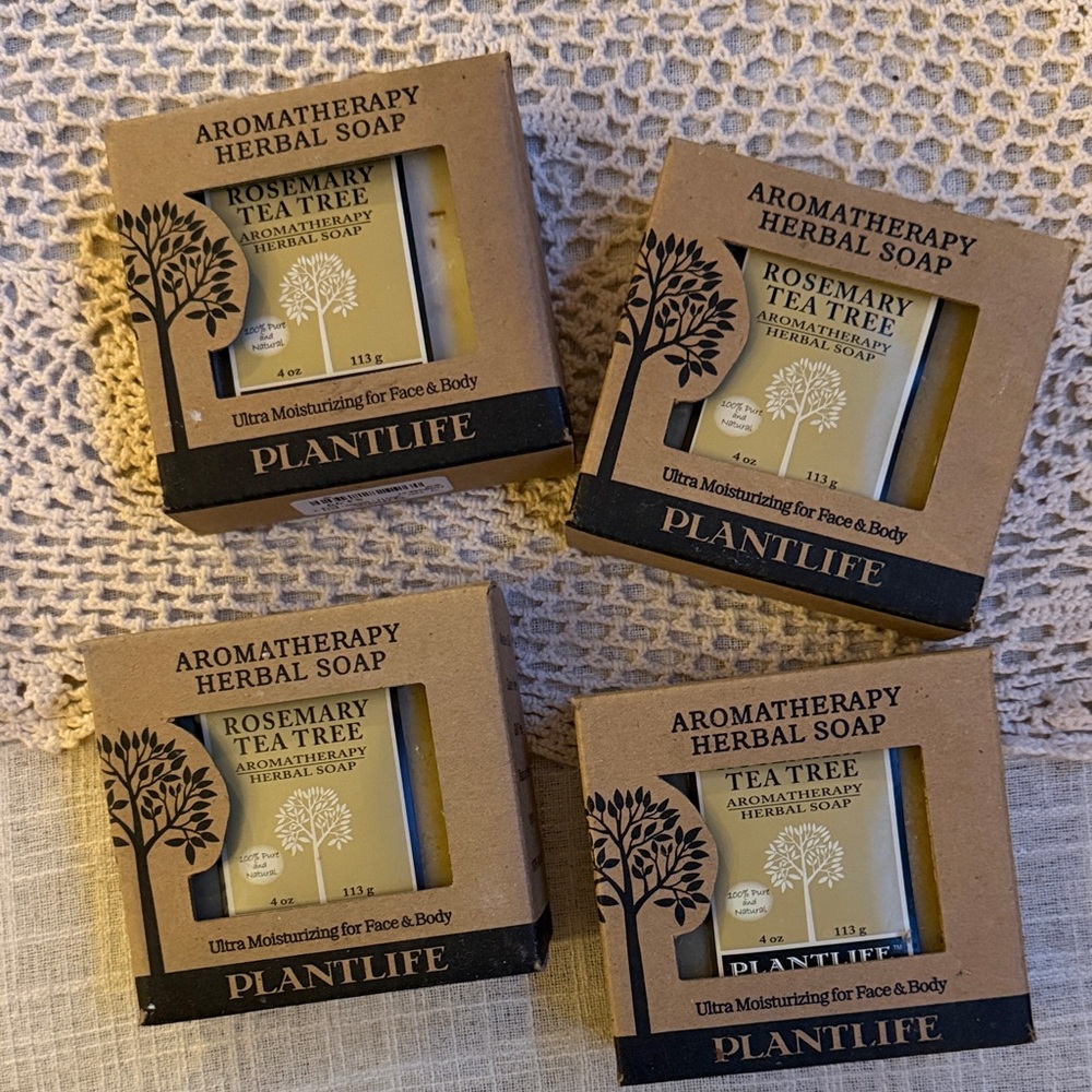 Plantlife Rosemary Tea Tree Aromatherapy Handmade Soap Set of 4 Vegan Natural - Picture 4 of 5